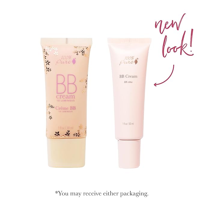 100% PURE BB Cream Shade 10 Luminous Full Face Coverage Skin Care & Glow - All-In-One Primer Concealer & Foundation Makeup - Shimmery, Dewy Youth Light Color w/Warm Undertone - Vegan - 1 Fl Oz