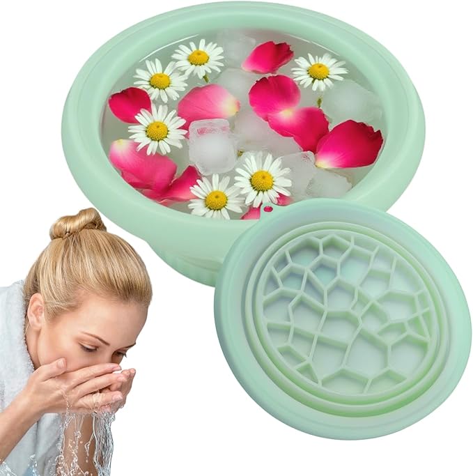 Face Bowl for Ice with Built-In Ice Tray, Silicone Facial Ice Bath Bowl for Shrinking Pores, Ice Face Bowl for Boosting Circulation for Men & Women, Skin Tightening, Easy Storage and Carrying，Green
