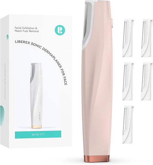 Sonic Dermaplaning Tool for Face - Rechargeable Dermaplane Razor with 6 Refill Dermablades, Facial Hair & Peach Fuzz Remover for Women (Pink)