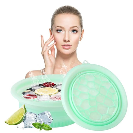 Facial Ice Bath Bowl Cold Bowl Ice for Face Kit Foldable Silicone Ice Pack Portable Face Ice Bath with Built-In Icetray for Cold Compress Skin Tightening Puffiness Relief Glowing Skin Beauty Tool