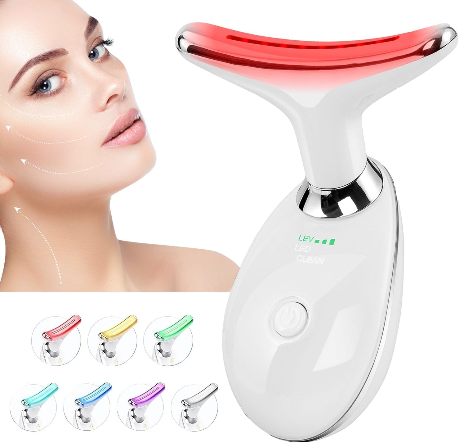 Red-Light-Therapy-for-Face and Neck, Face 𝖲 culpting Wand with 7 Color, Anti 𝖶rinkles Facial Massager for Face and Neck Tool for Skin Care (White)