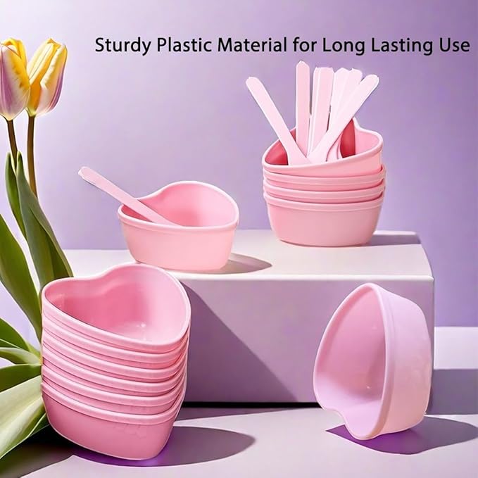 10 Pairs Pink Heart-shaped Plastic Facial Mask Mixing Bowls Set with Spatulas - DIY Skincare Mixing Tool Kit, Mud Masks, Home Salon, and Beauty Salon Use, Face Mask Applicator Tool(10Pcs)