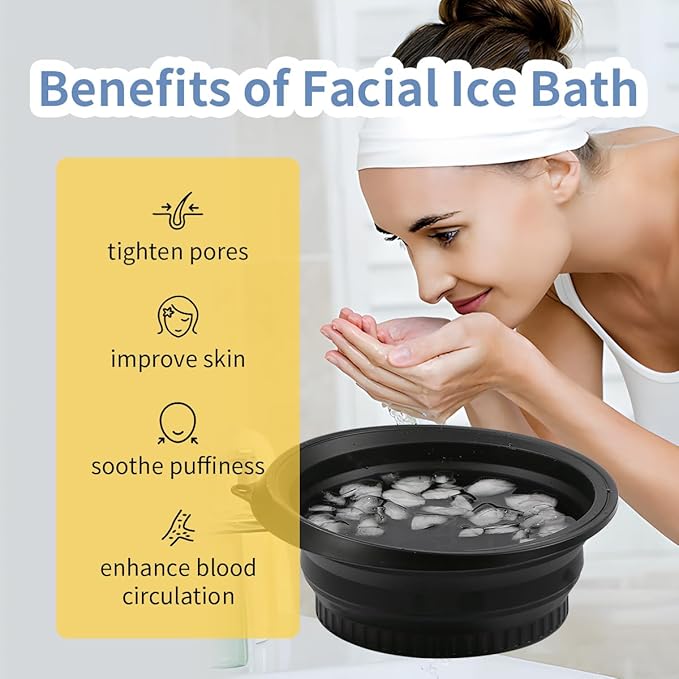 depvision Ice Bowl for Face Foldable Facial Ice Bath Bowl Kit Silicone Ice Pack Portable Face Ice Bath with Built-In Icetray for Cold Compress Skin Tightening Puffiness Relief Glowing Skin Beauty Tool