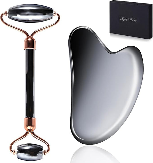 Terahertz Gua Sha & Roller Facial Tools, Face Roller and Gua Sha Set, Guasha Massager Tool for Face-Reduce Puffiness and Improve Wrinkles Idea for Mom Women