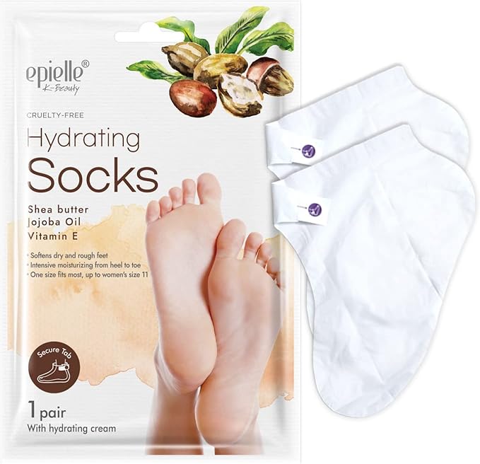 Epielle Hydrating Foot Masks 6 Pairs, Deep Moisturizing Socks for Dry Feet & Cracked Heels, Relieve and Soften with Shea Butter & Jojoba Oil, Korean Skin Care, Spa Set, Self Care Gifts for Women