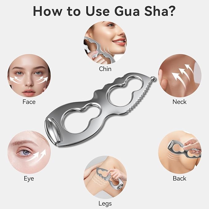 Gua Sha Facial Tools Stainless Steel Guasha Tool for Face Metal Gua Sha Muscle Scraper Tool Massage Body Gua Sha Graston Tool Physical Therapy Face Sculpting Tool Iastm Tool Derma Edge Women Skin Care