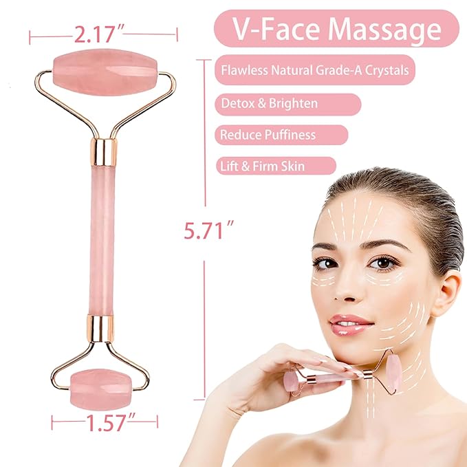 10 PCS Pink Spa Hair & Face Care Set,birthday gifts with Hair ties Silicone face brush Girl Gift for Face Washing, Makeup, Stone Facial Roller,Gua Sha Roller, Remove Wrinkles Eye Puffiness