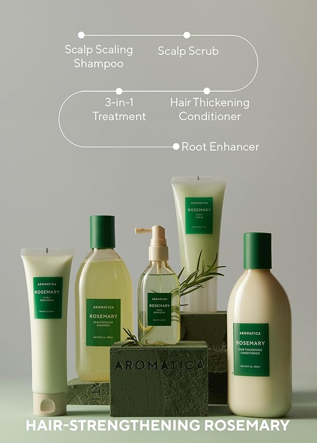 AROMATICA Rosemary Scalp Scaling Shampoo and Conditioner Set 13.53 fl.oz each – Vegan Korean Hair Care Gift Set for Woman with Rosemary Oil. Sulfate Free Shampoo Conditioner For Hair Growth