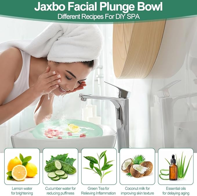 Face Bowl for Ice with Built-In Icetray, Facial Plunge Bowl with Face Wash Headband Wristband Set and Face Mask Brush Applicator, Silicone Ice Facial Foldable Washbasin,Ice Bath for Face (Green)