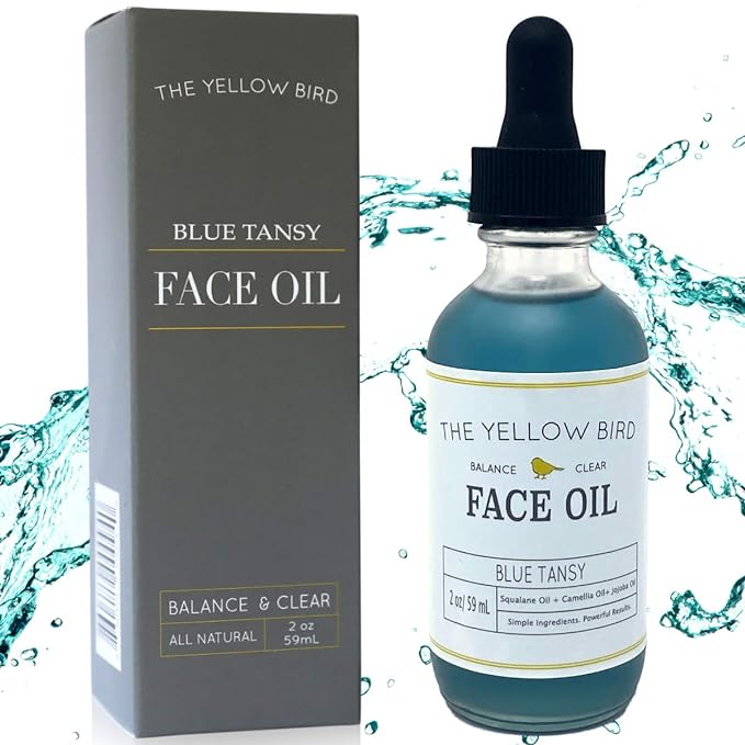 Yellow Bird Balancing Blue Tansy Face Oil 2 oz / 59 ml – Skin Glowing Serum. Collagen Support. Promotes Clear Skin Naturally. Wrinkle, Blemish & Pore Minimizer. Natural, Vegan Facial Moisturizer.