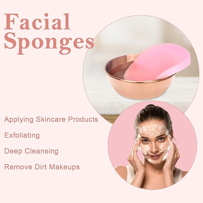 23 Pcs Rose Gold Esthetician Supplies 3 Stainless Steel Facial Mask Mixing Bowls 3 Facial Fan Brushes 3 Flat Brushs Skincare Tray 3-Compartment Serving Tray 12 Compressed Facial Sponges for Skin Care