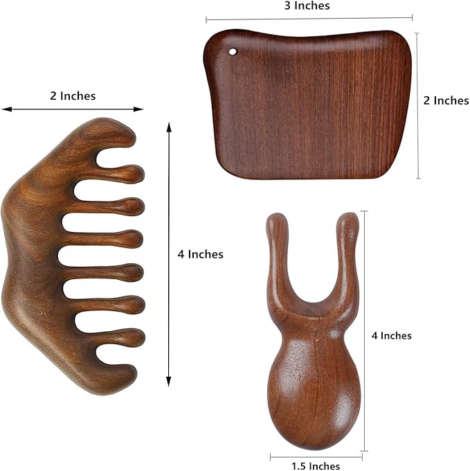 Wood Gua Sha Massage Tools Set,Scraping Scalp Massage Comb, Wooden Gua Sha Scraping Tools,3 Pieces.