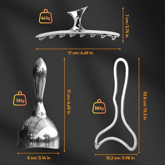 ONUEMP 5-in-1 Stainless Steel Therapy Massage Tools, Gua Sha Scraping Fascia Massage, Maderoterapia Kit Colombiana for Lymphatic Drainage, Cellulite Remover, Ice Body Sculpting