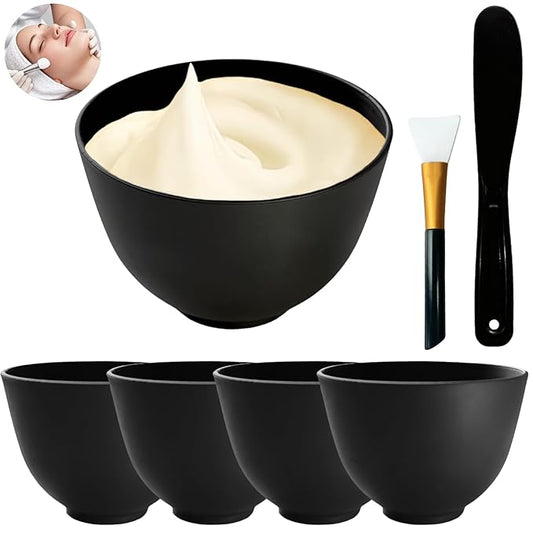 7Pcs Silicone Mixing Bowls, Silicone Bowls for Facials, DIY Face Mask Mixing Bowl for Home Salon Spa Face Skin Applicator Bowl, Black