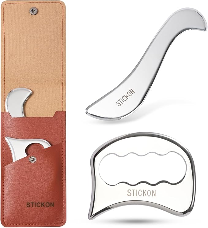 STICKON 2 in 1 Stainless Steel Gua Sha Muscle Scraper Tools Set,Physical Therapy Tools,Muscle Scraping Tool,Massage Scraper,IASTM Tools, Guasha Massage Scraper (STICKON-61)