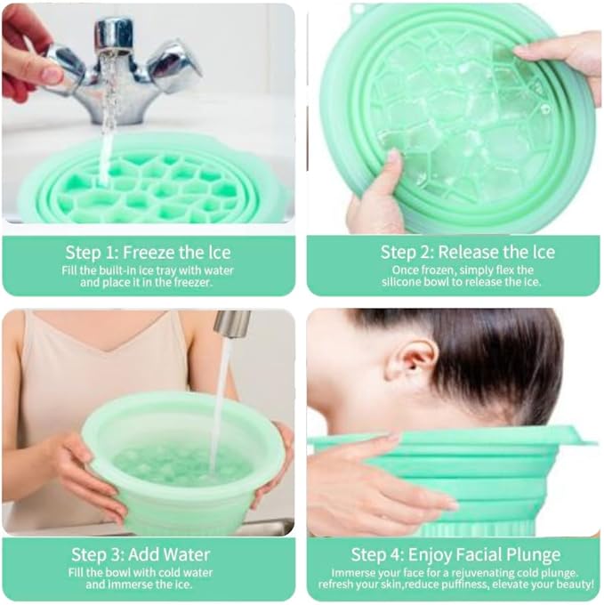 Silicone Ice Basin Face Tub for Ice Bath | Foldable Silicone Facial Bowl with Built-in Ice Tray | Face Plunge Ice Bowl | Spa Gifts for Women