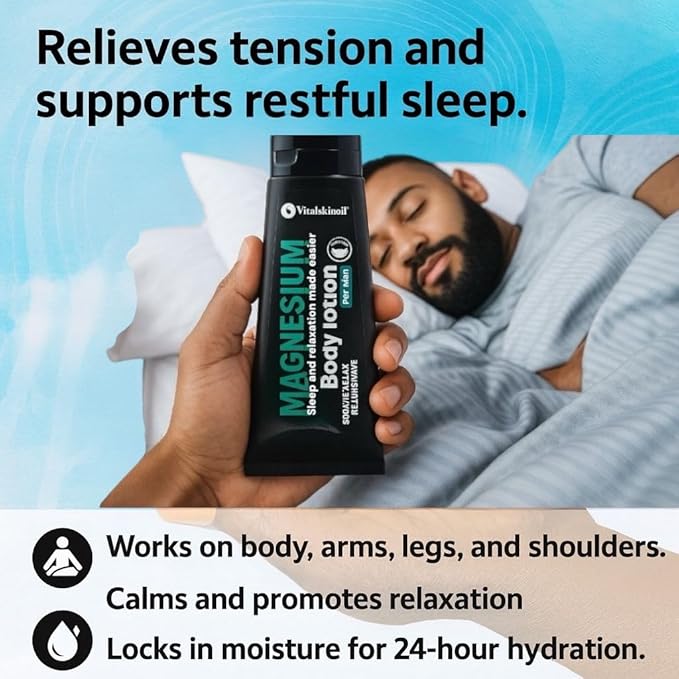 Magnesium Glycinate Body Lotion ache soothing, promotes sleep and relaxation. Cologne Scented, 5.29 oz, Sleep Easy Formula