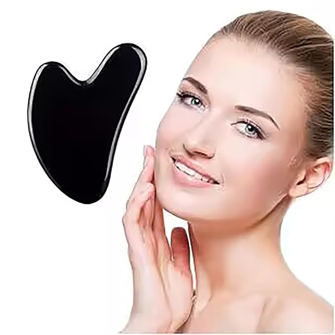 Gua Sha Facial Tools Black Guasha Stone for Skincare Face Body Relieve Muscle Tensions Reduce Puffiness (Black
