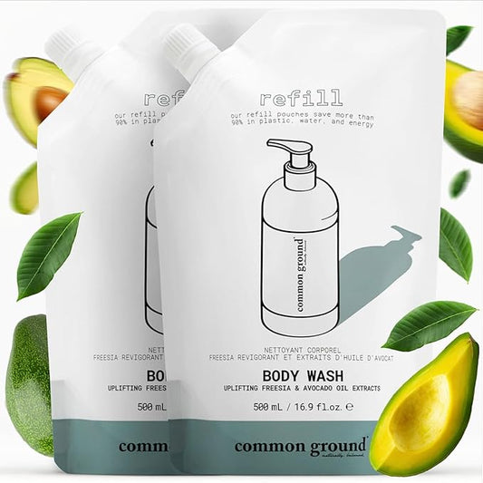 COMMON GROUND Natural Body Wash - Paraben & Cruelty Free, Vegan, Plant-Based, Botanical Scent & Avocado Oil Extracts - All Skin Types, Men & Women, Sensitive, Refill