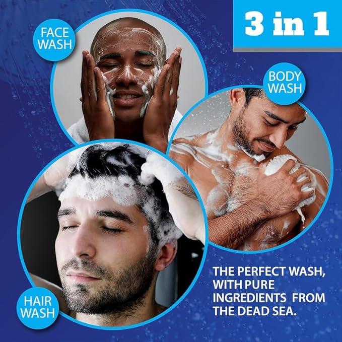 Dead Sea Collection Mens Body Wash 3 in 1 – Amber Wood Body Wash for Men – Shower Gel – Shampoo – Shower Soap for Face and Hair – Pack of 2 Bottles (33.8 Fl. Oz. Each)