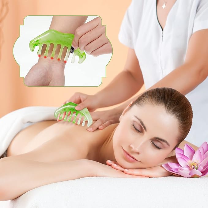 Geiserailie 2 Pieces Jade Combs Massage Stone Hair Gua Sha Scraping Scalp Comb Facial Massage Tool Multifunctional Handheld Head Tools Head Caring Therapy Mother's Day Gift(Elegant Style)