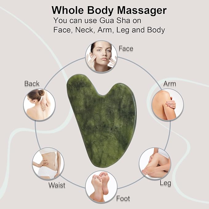 Gua Sha Facial Tools for Skin Care Massage Tools for Self Care Jade Body GuaSha Stone Spa Kit Face Sculpting Tool for Beauty Puffiness Reduction Muscle Tension Relief Jawline Sculptor Green