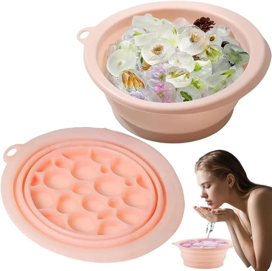 Face Bowl for Ice with Built-in Ice Tray, Oval Ice Cubes Design Silicone Facial Ice Bath Bowl for Cold Plunge Therapy, Ice Facial Folding Washbasin Icebath at Home