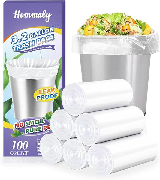 3 Gallon 100pcs (Fit 3-3.2 Gal) Small Clear Trash BagsPlastic Strong Clear Garbage Bags,Bathroom Trash Can Bin Liners,Waste Basket Liner,Fit 10-13 Liter, 3 Gallon,3.2Gallon