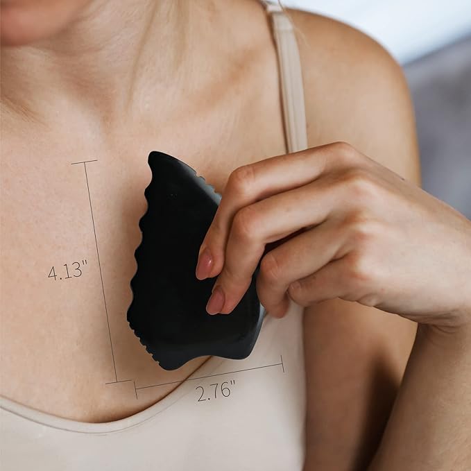 Gua Sha Facial Tools, Natural Bian Stone Gua Sha Jade Massage Tool, Body Gua Sha Stone with Comb, Large GuaSha Set for Traditional Acupuncture Therapy(Pear-Shaped)