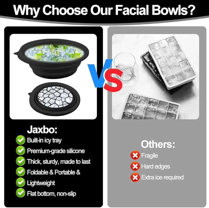 Face Bowl for Ice with Built-In Icetray, Facial Plunge Bowl with Face Wash Headband Wristband Set and Face Mask Brush Applicator, Silicone Ice Facial Foldable Washbasin,Ice Bath for Face (Black)