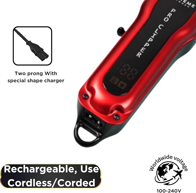 Supreme Trimmer Pro Clipper All Metal w/Fade Blade | 300 Min Run Time Professional Clipper Set, Cordless Beard Trimmer | STC5030 Red