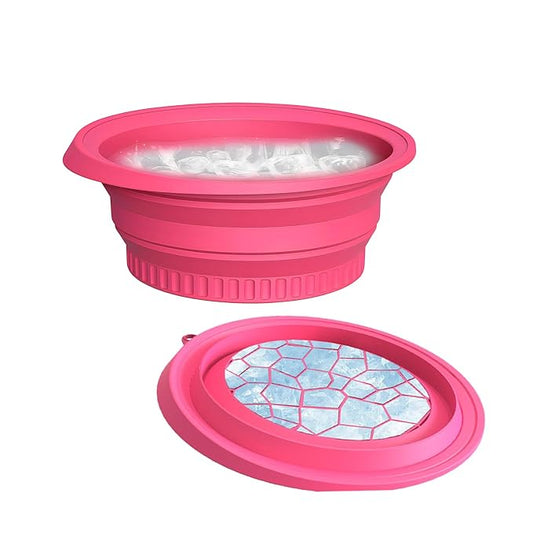 Face Bowl for Ice with Built-in Ice Tray – Collapsible Silicone Facial Ice Bath Bowl for Cold Plunge Therapy Skin Tightening Acne Relief – Portable Spa Tool for Home Red