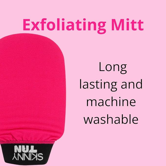 Skinny Tan, Exfoliating Glove Mitt - Dual Sided for Different Levels of Exfoliation - Vegan, Cruelty Free - Preps Skin for Self Tanner - Pink, 1 Pc