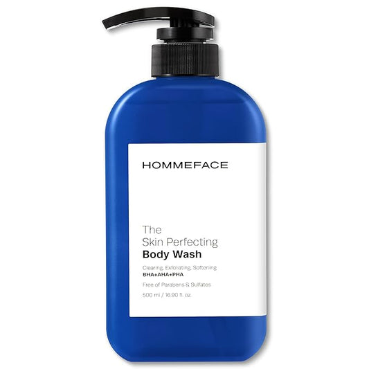HommeFace Men’s The Skin Perfecting Body Wash with Pump, 16.9 Fl. Oz. - Korean Skincare Technology for Body Acne with BHA, AHA, PHA