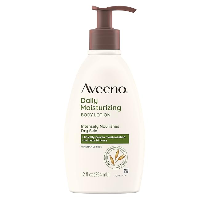 Aveeno Daily Moisturizing Body Lotion with Soothing Oat and Rich Emollients to Nourish Dry Skin, Fragrance-Free, 12 Fl Oz (Pack of 6)