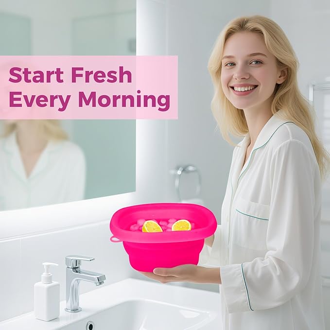 SaporeArt Ice Face Bowl, Upgraded Wider & Deeper Collapsible Silicone Facial Ice Bath Bowl with Built-In Ice Mold, Soothes Puffiness & Redness, Ideal for Home and Travel