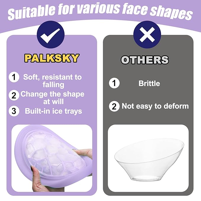 Palksky Face Ice Bath Bowl with Built-in Icetray, Silicone ICES Facial Bowls Collapsible Washbasin, Facial Plunge Bowl, Face Icebath at Home for Skin Tightening, Acne Relief, Purple