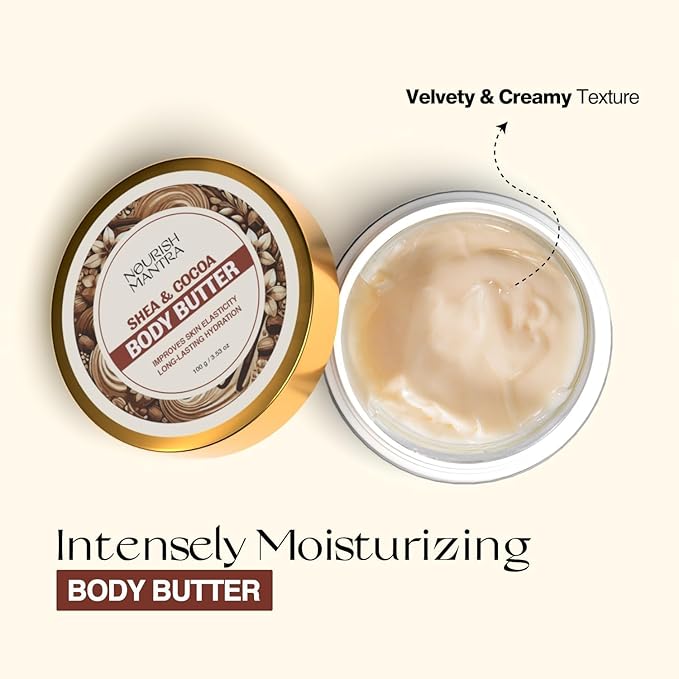 NOURISH MANTRA Shea & Cocoa Body Butter | Creamy Moisturizer for Long-Lasting Moisture & Soft Skin | Infused with Shea Butter & Cocoa Butter | Suits All Skin Types | For Women & Men | 100 g