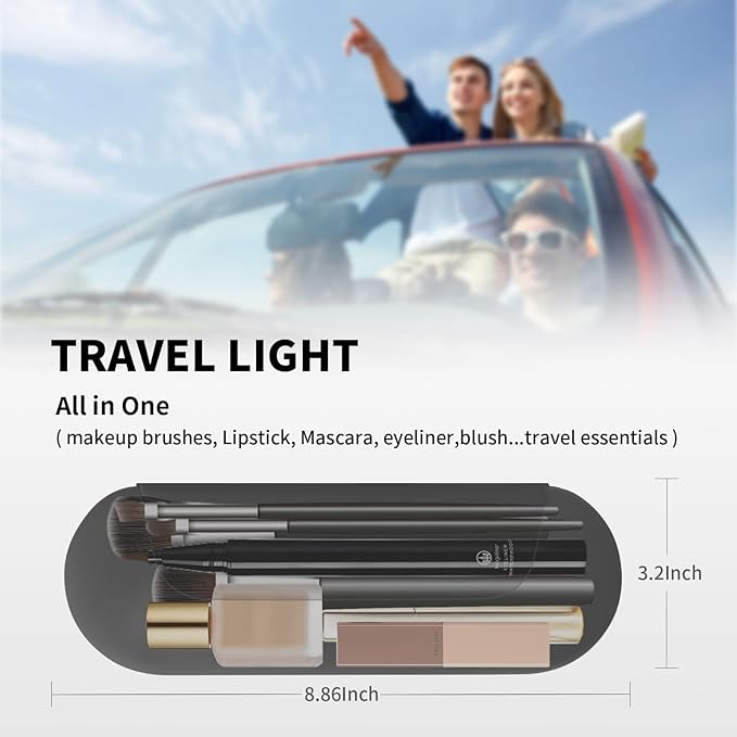 Silicone Makeup Brush Holder Travel Cosmetic Bag：Soft Portable Cosmetic Face Brushes Holder with Upgrade Anti-Fall Out Magnetic Closure, Large Travel Makeup Brush Case - Grey