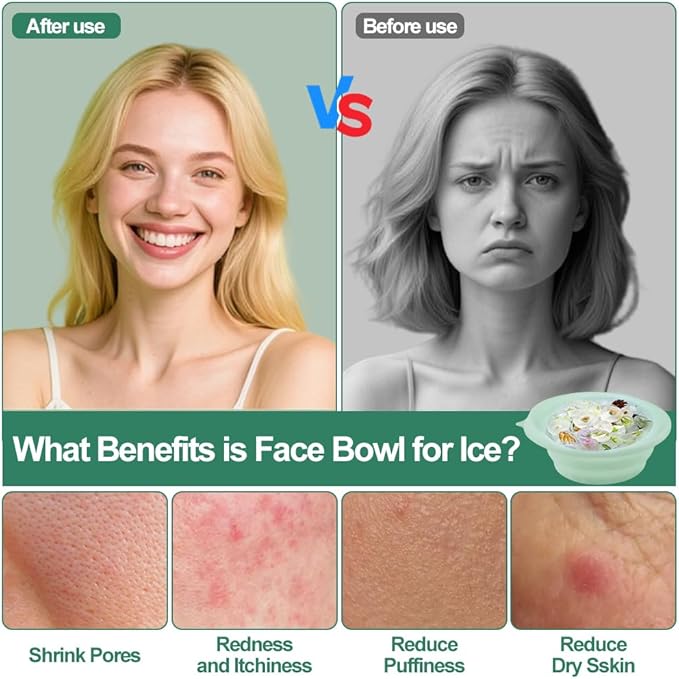 Face Bowl for Ice with Built-In Icetray, Facial Plunge Bowl with Face Wash Headband Wristband Set and Face Mask Brush Applicator, Silicone Ice Facial Foldable Washbasin,Ice Bath for Face (Green)
