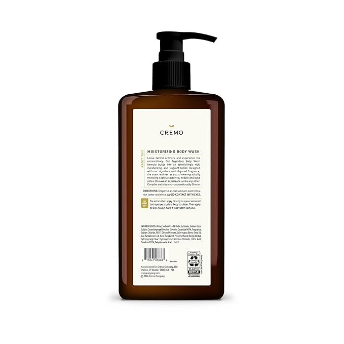 Cremo Rich-Lathering Spice & Black Vanilla Body Wash for Men, Notes of Spices, Dark Woods and Black Vanilla, 32 Fl Oz