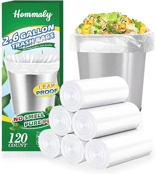 Hommaly 2.6 Gallon 120 pcs Small Clear Trash Bags, Strong 2.5 Gallon Garbage Bags, Bathroom Trash Can Bin Liners Unscented, Mini Plastic Bags for Office, Waste Basket Liner, Fit 6-10 Liters, 2-2.6 Gal