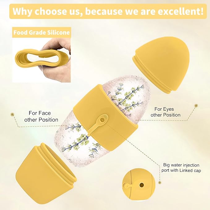 Ice Roller for Face and Eye Massager for Face, Eyes and Neck Naturally Conditioning and Skin Care,De-Puff Eye Bags,Reduce Migraine Pain,Reusable Massage Silicone Ice Mold (Yellow)