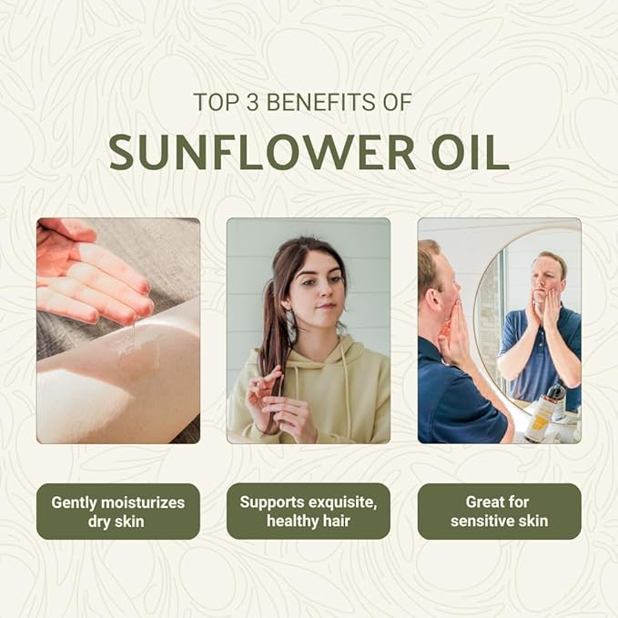 Nature Packaged Sunflower Carrier Oil (16oz) - Direct from EIR Oils' Farmland in the Sunny Fields of Spain - 100% Pure Carrier Oil for Hair, Face, and Skin
