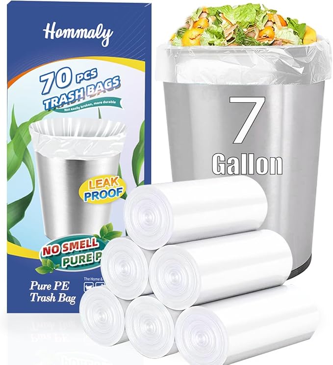 7 Gallon 70 pcs Clear Trash Bags Strong Clear Garbage Bags, Bathroom Trash Can Bin Liners, Plastic Bags for Office, Fit 6 gallon,7 gallon Waste Basket Liner 6,7 Gal(7G70-Clear)