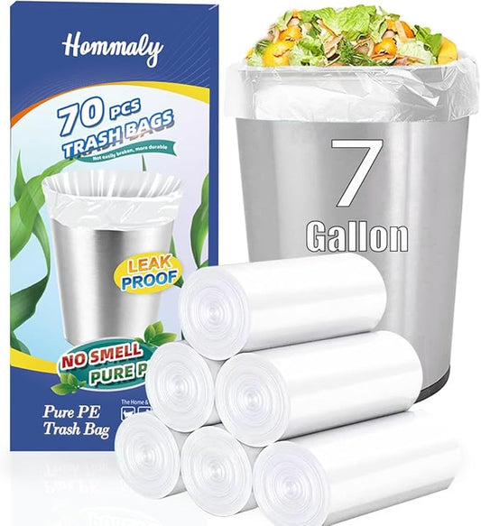 7 Gallon 70 pcs Clear Trash Bags Strong Clear Garbage Bags, Bathroom Trash Can Bin Liners, Plastic Bags for Office, Fit 6 gallon,7 gallon Waste Basket Liner 6,7 Gal(7G70-Clear)