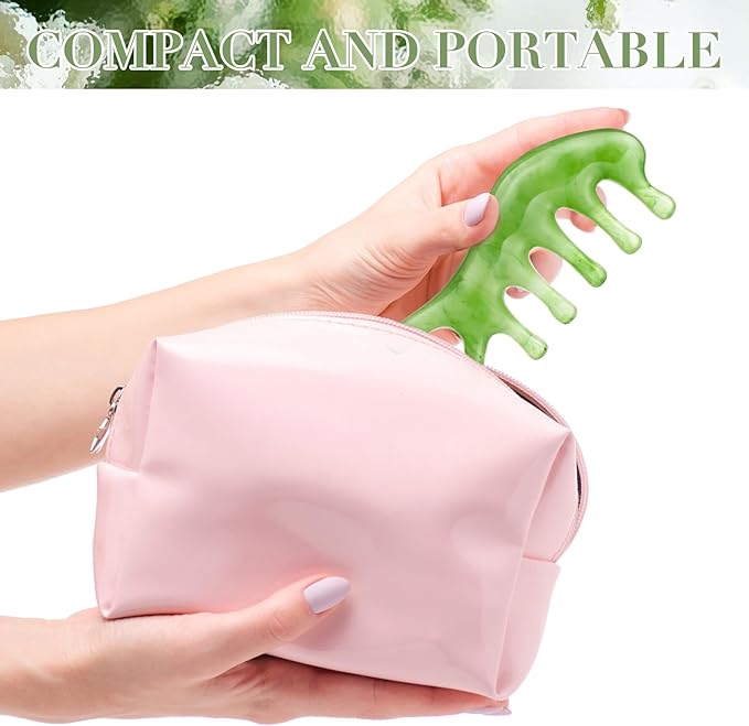 Geiserailie 2 Pieces Jade Combs Massage Stone Hair Gua Sha Scraping Scalp Comb Facial Massage Tool Multifunctional Handheld Head Tools Head Caring Therapy Mother's Day Gift (Fashion Style)