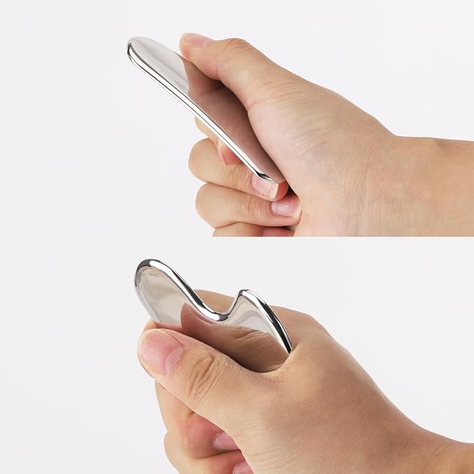 BTYMS Gua Sha Facial Tools, 2 Pcs Heart Shaped Guasha Tool Stainless Steel Face Sculpting Tool