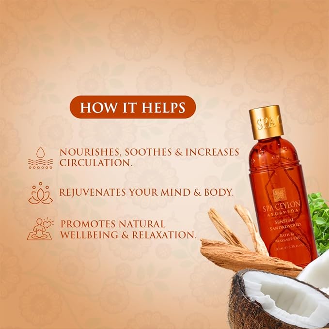 SPA CEYLON Sensual Sandalwood Bath & Massage Oil | Body Oil Massage | Professional | Oil for Massage Therapy