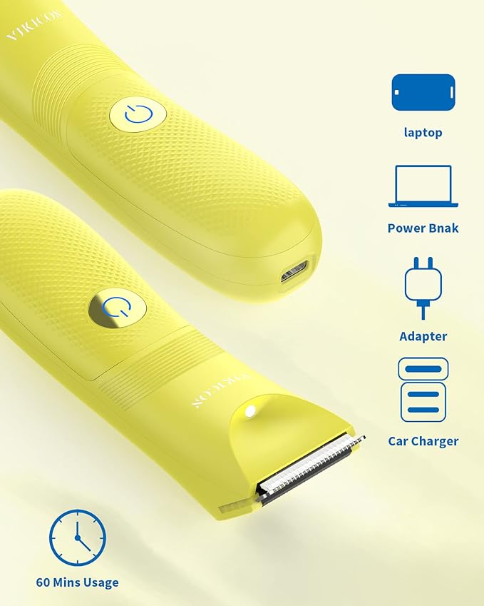 VIKICON Unisex Hair Trimmer - Cordless Electric Razor for Men and Women, Waterproof, Adjustable Length Guards, LED Light, Removable Blade Heads, 60-Minute Continuous Shaving